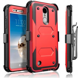 LG Aristo, LG Phoenix 3, LG Fortune, LG Rebel 2 LTE, LG Risio 2, LG K8 2017, [SUPER GUARD] Dual Layer With [Built-in Screen Protector] Holster Locking Belt Clip+Circle(TM) Stylus Touch Screen Pen (Red)